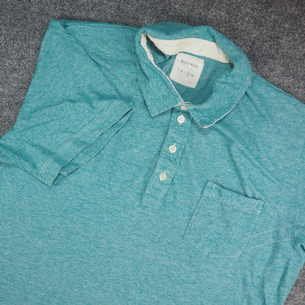 Billy Reid Polo Shirt Mens XL Teal Stripe Short Sleeve Pocket Casual Preppy